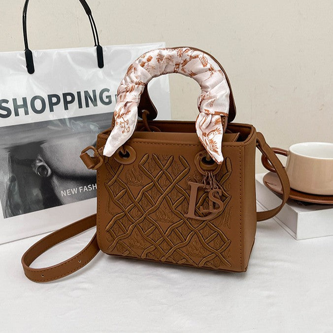 Bootara Women's Artisan-Embroidered Quilted Satchel - Heirloom-Quality Shoulder Bag w/ Detachable Silk Scarf & Convertible Strap, Textured Vegan Leather