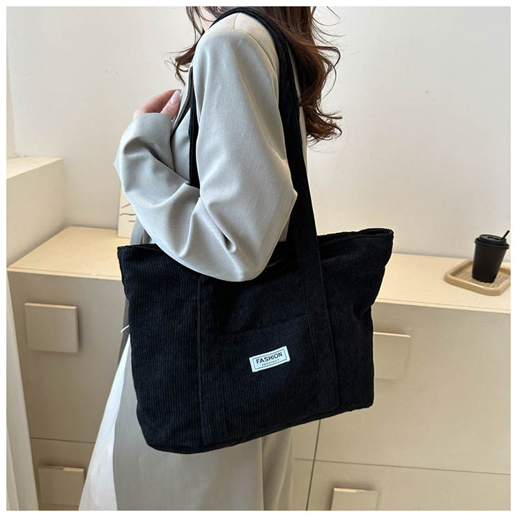 Bootara Women's Corduroy Tote Bag | Stylish & Minimalist Large-Capacity Shoulder Bag for Commuting