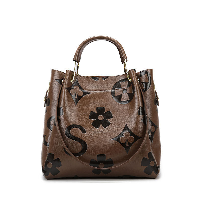 Bootara Women's Grain & Grace Bucket Bag - Vintage Embossed Carryall with Detachable Pouch for Women | Textured Leather Mother-Daughter Tote