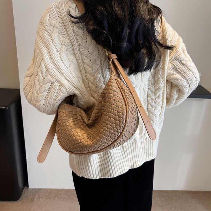 Bootara Women's Riviera Bias-Weave Crescent - Convertible Shoulder to Crossbody in French-Inspired Grain