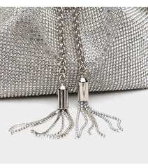 Bootara Women's Celestial Cache Bucket - Crystal-Encrusted Drawstring Minaudière with Detachable Constellation Chain