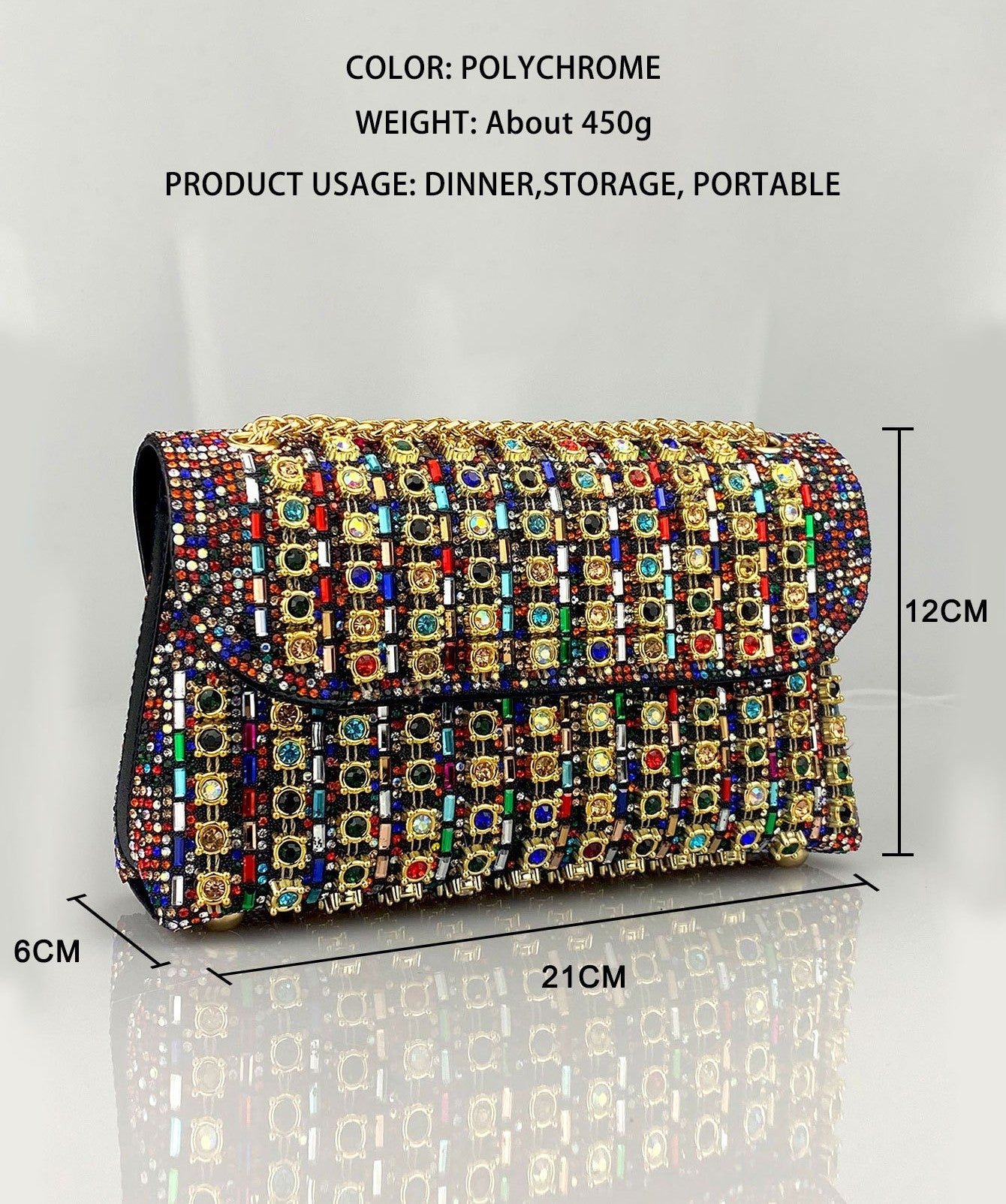 Bootara Women's Crystal-Embellished Evening Clutch – Women’s Adjustable Chain Strap Shoulder Bag for Galas, Parties & Luxury Events