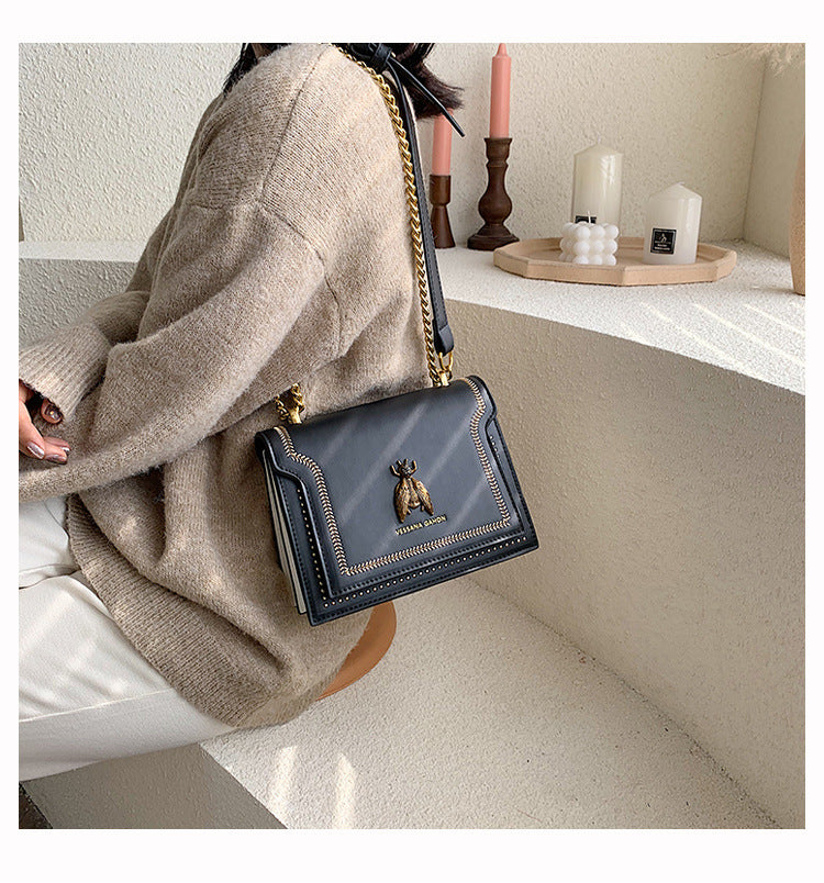 Bootara Women's Artisan-Crafted Distressed Crossbody Bag Small Box Purse with Stitched Rivets & Antique Gold Chain | Y2K Grunge Revival
