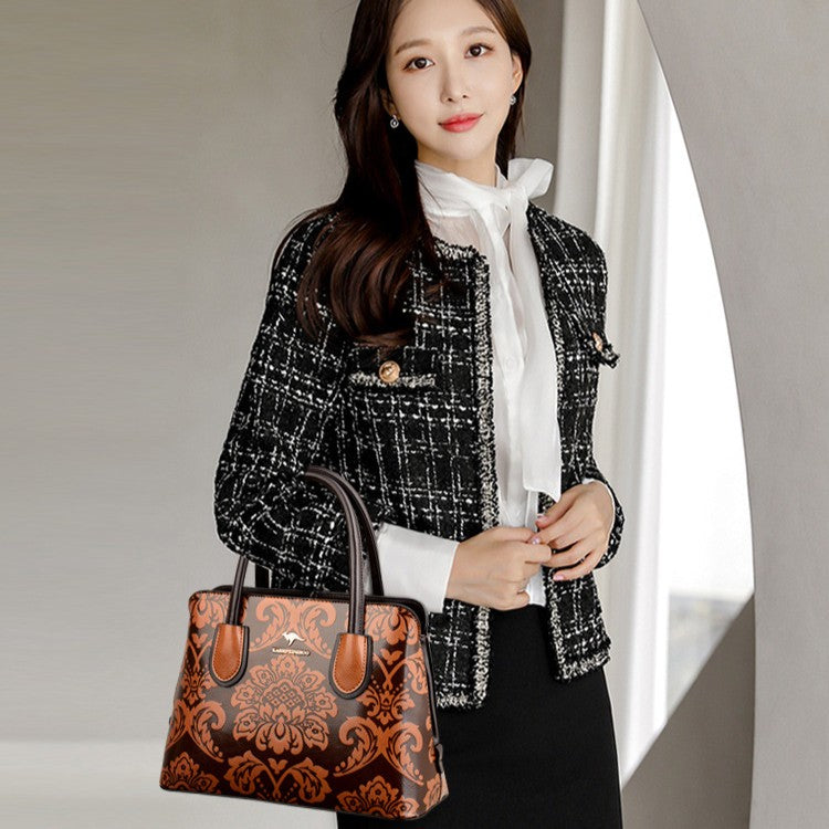 Bootara Women's Gilded Heirloom Satchel - Hand-Tooled Embossed Leather Convertible with Timeless Architecture & Artisan Legacy