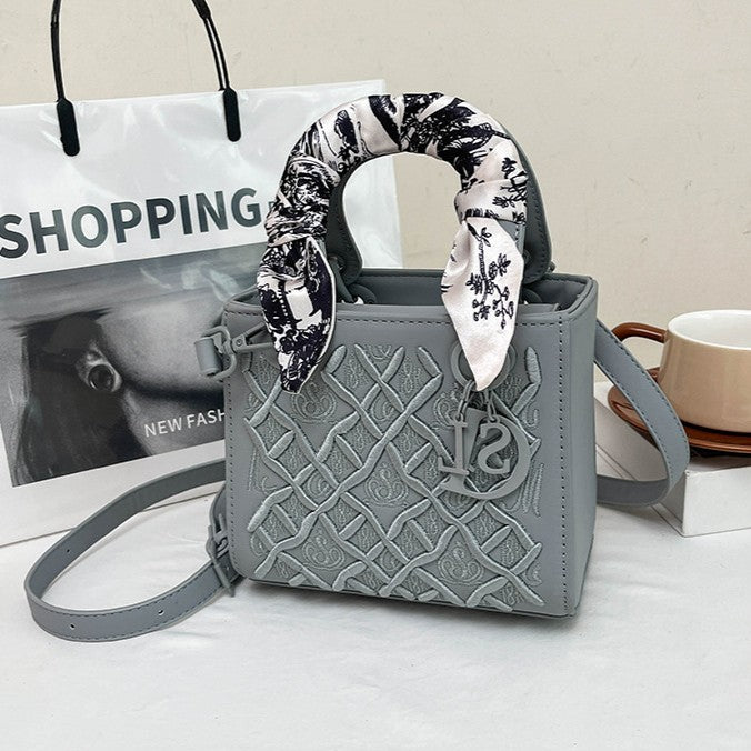 Bootara Women's Artisan-Embroidered Quilted Satchel - Heirloom-Quality Shoulder Bag w/ Detachable Silk Scarf & Convertible Strap, Textured Vegan Leather
