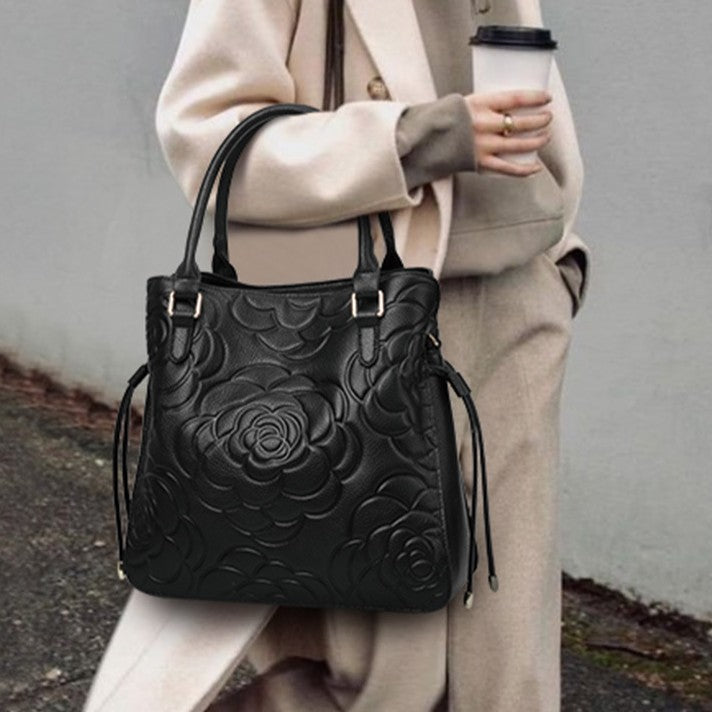 Bootara Women's Heritage Grain Tote - Full-Grain Leather Statement Carry with Hand-Pressed Motifs & Timeless Silhouette