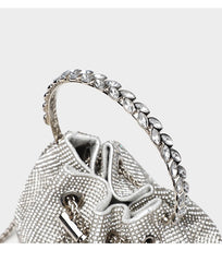 Bootara Women's Celestial Cache Bucket - Crystal-Encrusted Drawstring Minaudière with Detachable Constellation Chain
