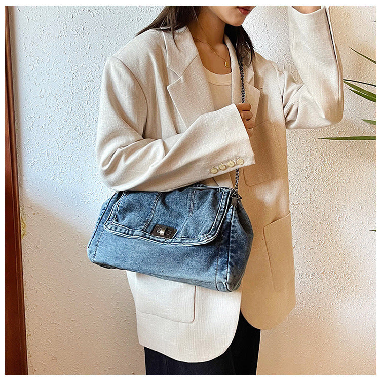 Bootara Women's Vintage Denim Tote Bag – Casual Chain Strap Shoulder Bag with Spacious Compartment Retro Commuter Essentials