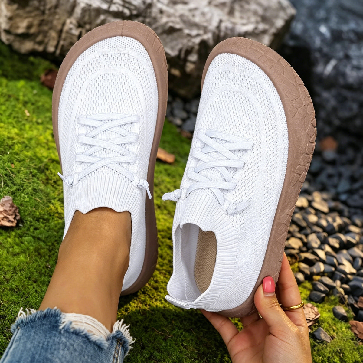 Bootara Women's Aria Knit Slip-On Walking Sneakers – Platform Gum Sole Comfort Shoes (US 5–10.5)
