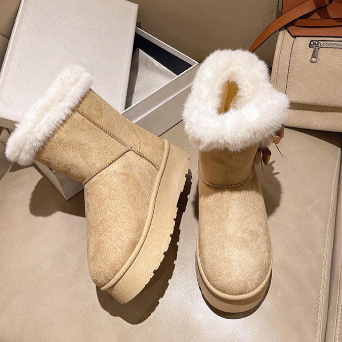 Bootara Women's Bow-Knit Cozy Winter Boots - Shearling Lined Chunky Platform Snow Boots (US 5-9.5)