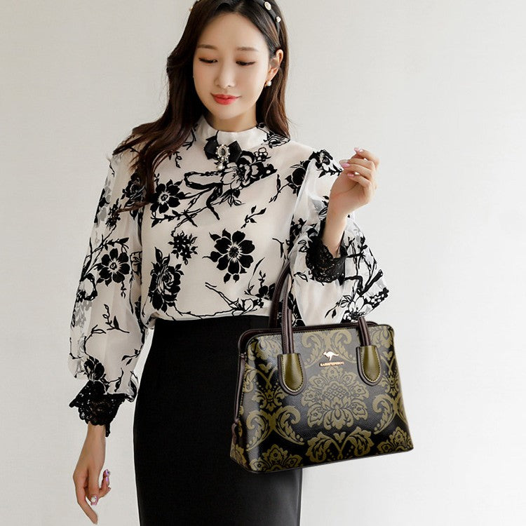 Bootara Women's Gilded Heirloom Satchel - Hand-Tooled Embossed Leather Convertible with Timeless Architecture & Artisan Legacy