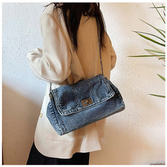 Bootara Women's Vintage Denim Tote Bag – Casual Chain Strap Shoulder Bag with Spacious Compartment Retro Commuter Essentials