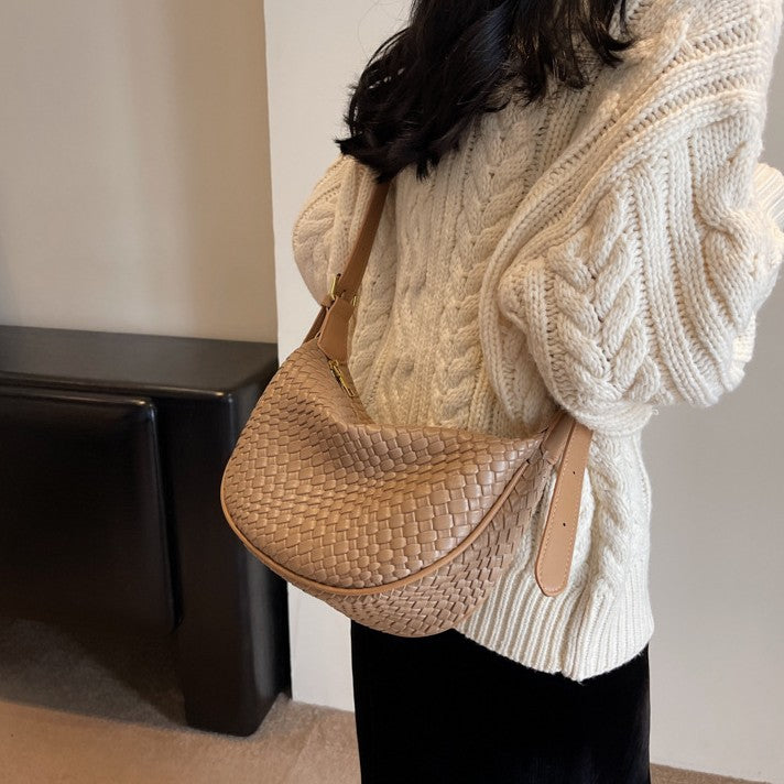 Bootara Women's Riviera Bias-Weave Crescent - Convertible Shoulder to Crossbody in French-Inspired Grain