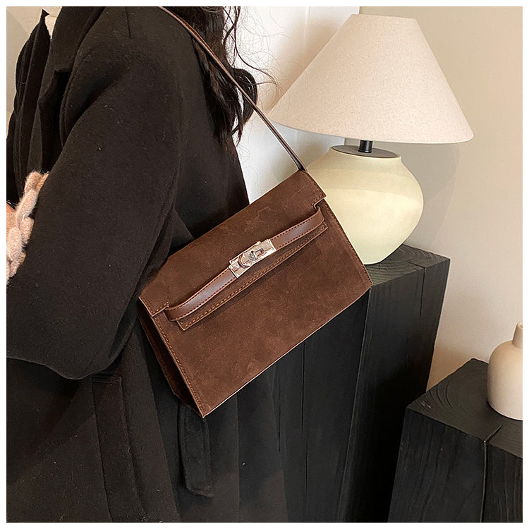 Bootara Women's Retro-Luxe Suede Mini Satchel - Convertible Underarm Crossbody Bag for Women | Vintage Brushed Texture in Caramel Ombre
