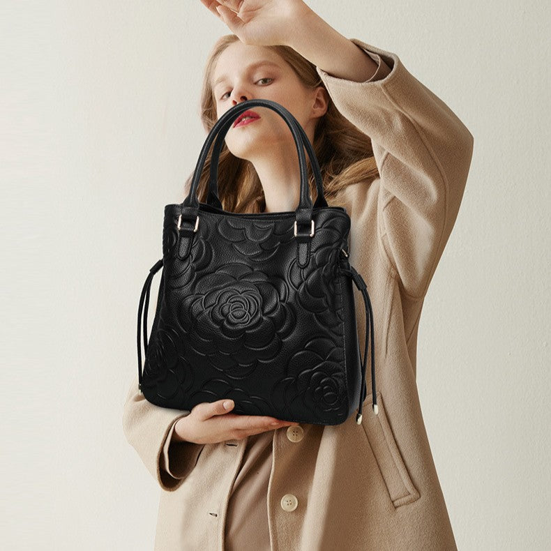 Bootara Women's Heritage Grain Tote - Full-Grain Leather Statement Carry with Hand-Pressed Motifs & Timeless Silhouette