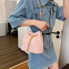 Bootara Women's Quilted Denim Bucket Bag - Trendy Large Capacity Chain Strap Shoulder/Crossbody Bag