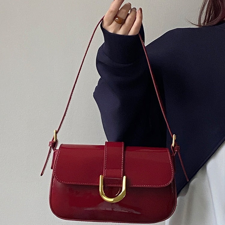 Bootara Women’s Merlot Carryall - 3-Way Top-Handle Bag with Equestrian Clasp & Lacquered Vegan Leather