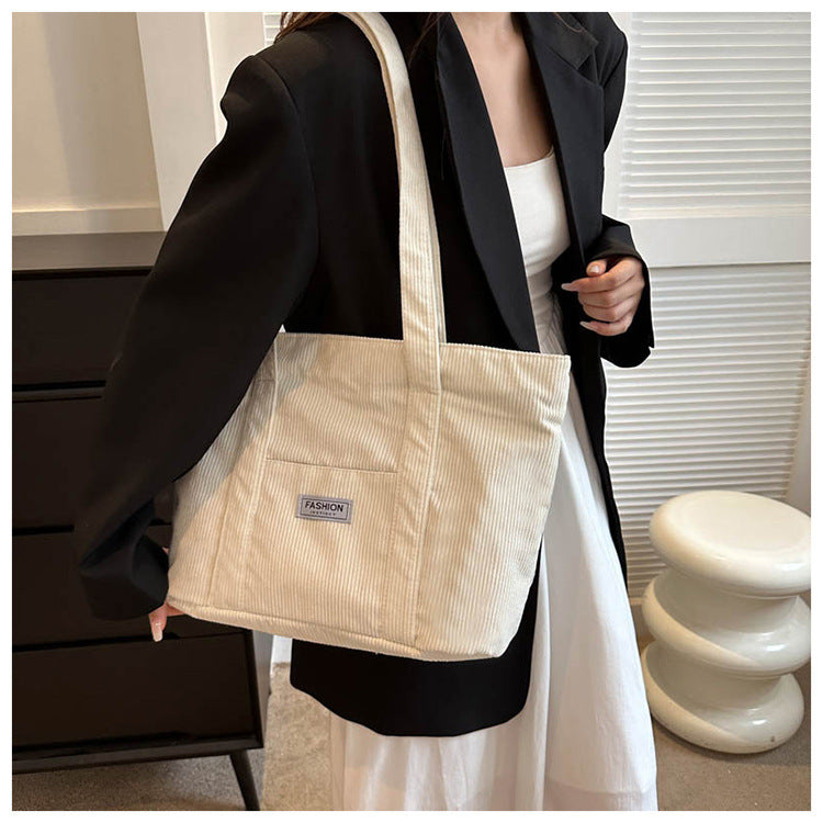 Bootara Women's Corduroy Tote Bag | Stylish & Minimalist Large-Capacity Shoulder Bag for Commuting