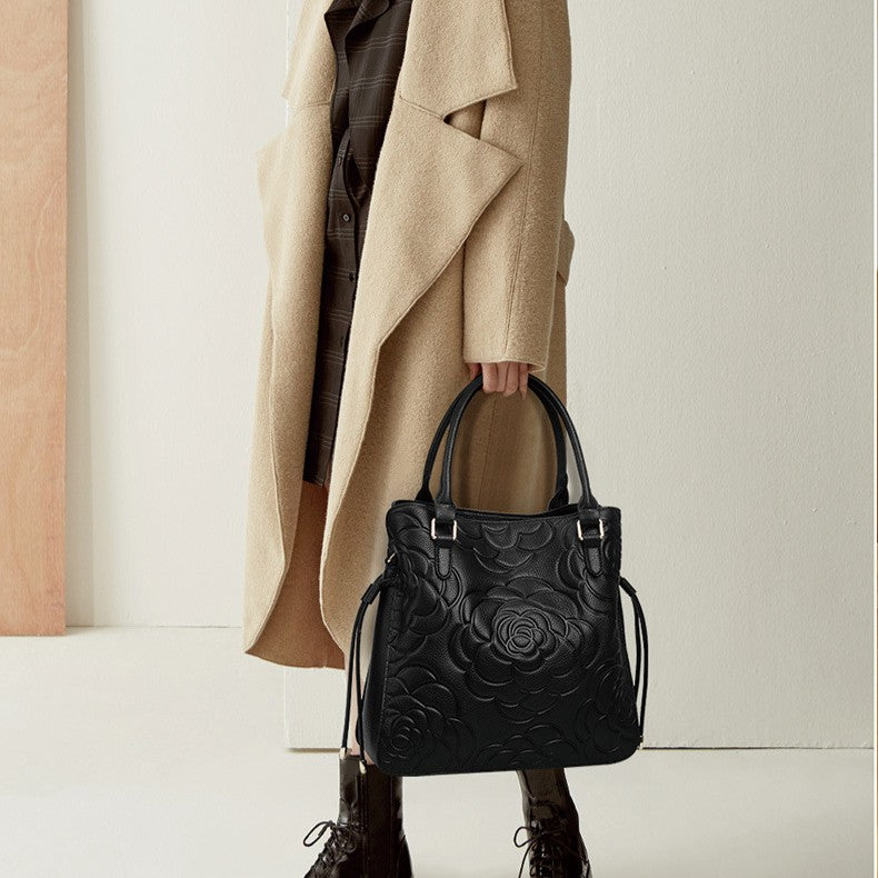 Bootara Women's Heritage Grain Tote - Full-Grain Leather Statement Carry with Hand-Pressed Motifs & Timeless Silhouette