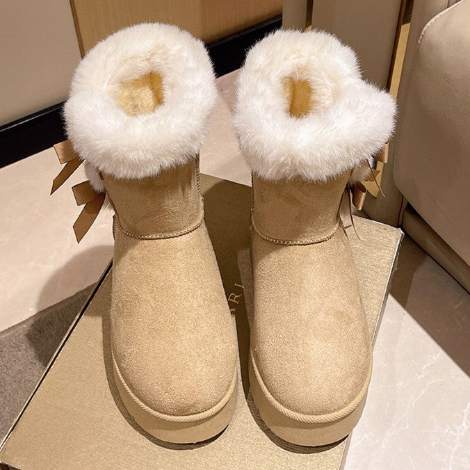 Bootara Women's Bow-Knit Cozy Winter Boots - Shearling Lined Chunky Platform Snow Boots (US 5-9.5)