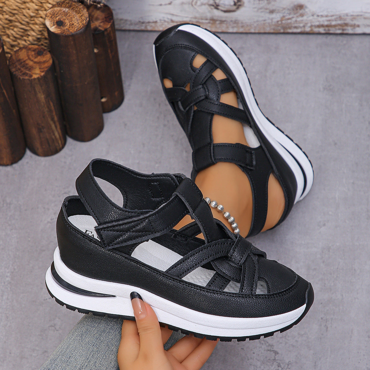 Bootara Women's Plus Size Comfort Chunky Gladiator Sandals - Wide Fit Adjustable Roman Style with Airflow Holes
