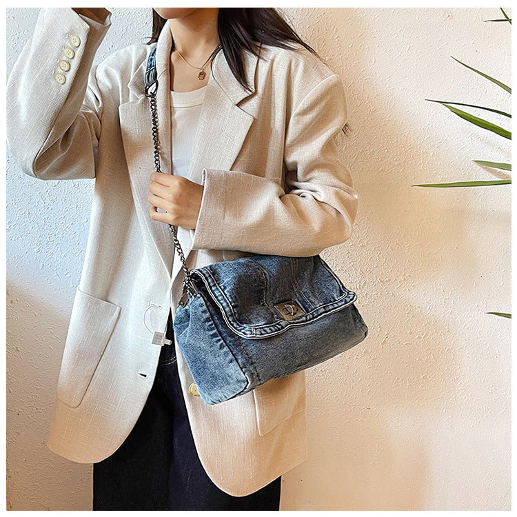 Bootara Women's Vintage Denim Tote Bag – Casual Chain Strap Shoulder Bag with Spacious Compartment Retro Commuter Essentials