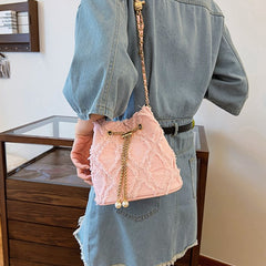 Bootara Women's Quilted Denim Bucket Bag - Trendy Large Capacity Chain Strap Shoulder/Crossbody Bag