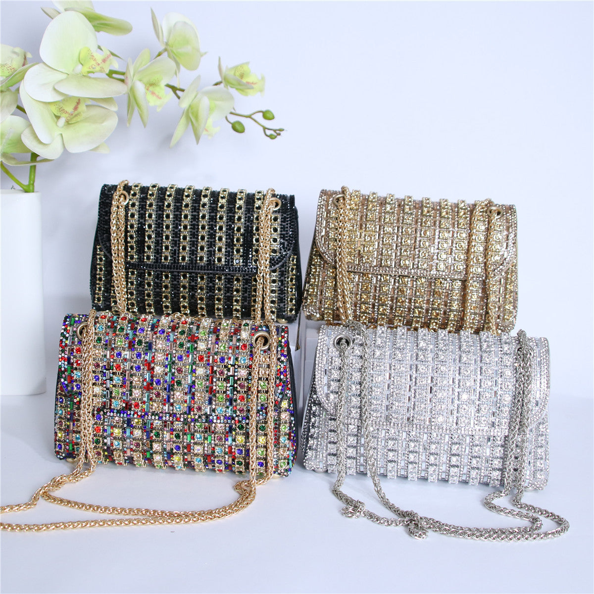 Bootara Women's Crystal-Embellished Evening Clutch – Women’s Adjustable Chain Strap Shoulder Bag for Galas, Parties & Luxury Events