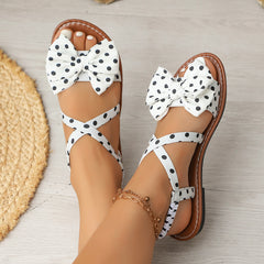 Bootara Women’s Bellevia Polka Dot Bow Flat Sandals – Cross Strap Cute Peep Toe Summer Shoes (US 5–10.5)