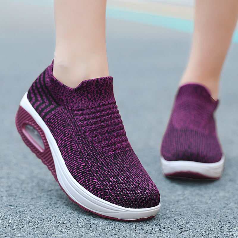 Bootara Women's Plus Size Low-Top Knit Wedge Sneakers - Breathable Round-Toe Height-Increasing Casual Shoes for Spring/Summer