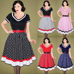 Bootara Women’s Hepburn Vintage Polka Dot Cotton Dress – 50s V-Neck Swing Midi Dress (S–4XL)