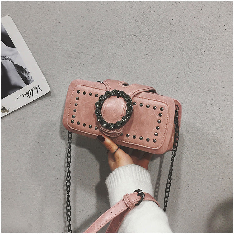 Bootara Women’s Vintage Rhinestone Chain Crossbody Bag - Mini Square Purse with Magnetic Closure