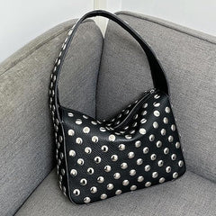 Bootara Women's Retro Rider Bag – Artisan-Embellished Underarm Shoulder Bag with Rivet Hardware
