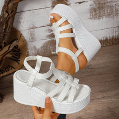 Bootara Women's Solana Woven Chunky Platform Wedge Sandals – Artisan Cut-Out Roman Sandals with Elastic Back Strap (US 4–10.5)