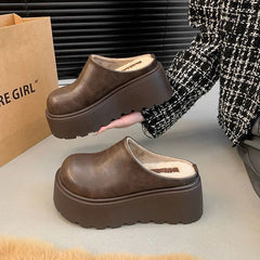 Bootara Women's Wren Fleece-Lined Clog Mules – Chunky Platform Closed-Toe Slip-On Shoes (US 4–8.5)