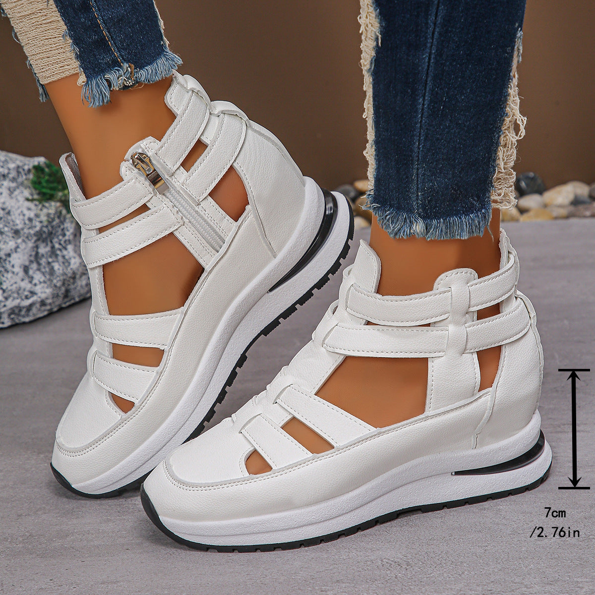 Bootara Women’s Plus Size Sporty Platform Sandals - Side Zipper Closed-Toe Sneaker Sandals with 7cm Height Boost