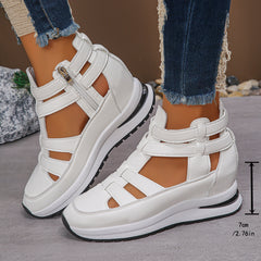 Bootara Women’s Plus Size Sporty Platform Sandals - Side Zipper Closed-Toe Sneaker Sandals with 7cm Height Boost
