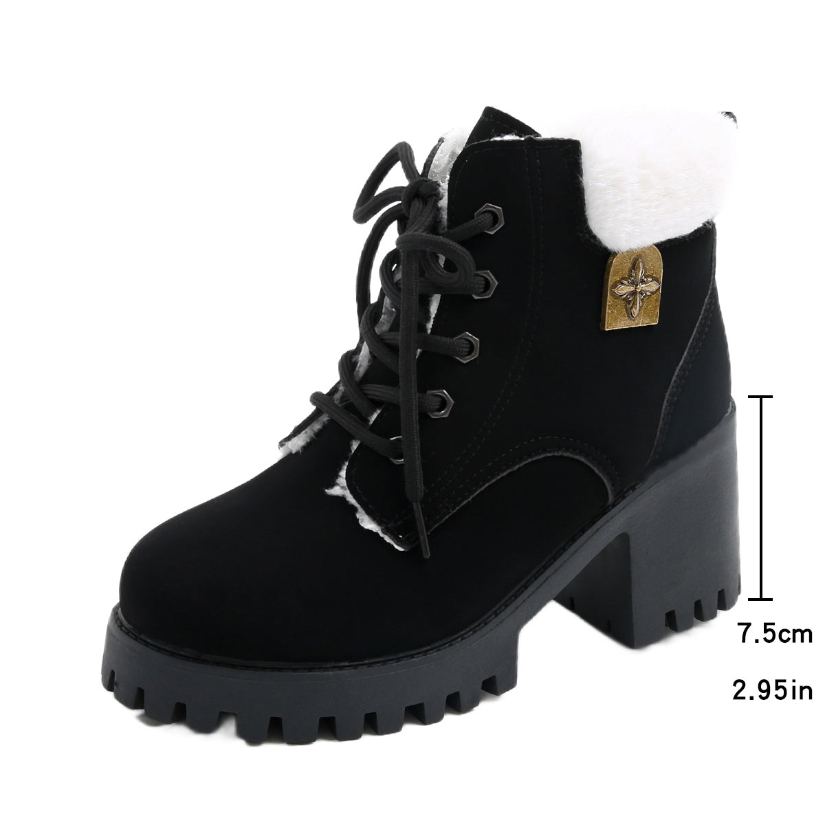 Bootara Women's Frosted Plush Combat Boot - Winter Lace-Up Ankle Boots with Block Heel & Commuter-Ready Grip (US 4-10)