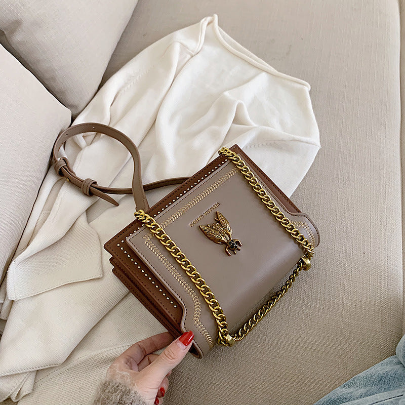 Bootara Women's Artisan-Crafted Distressed Crossbody Bag Small Box Purse with Stitched Rivets & Antique Gold Chain | Y2K Grunge Revival