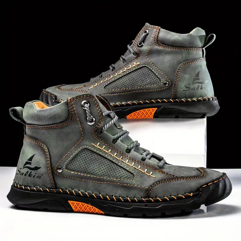 Bootara Men's Atelier Chukka Boot - Extended Fit PU Leather - Hand-Stitched Ankle Boots with Flat Sole & Lace-Up