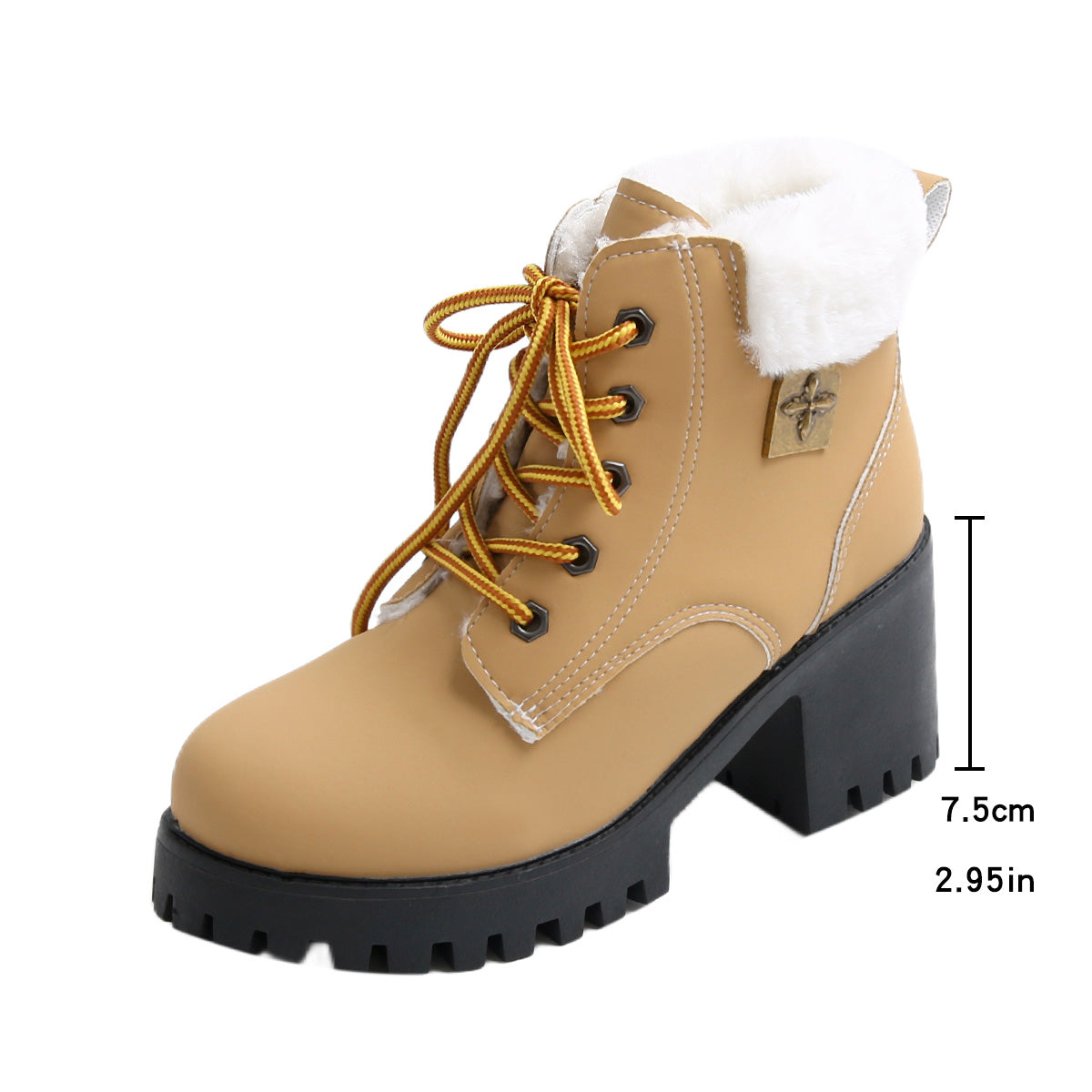 Bootara Women's Frosted Plush Combat Boot - Winter Lace-Up Ankle Boots with Block Heel & Commuter-Ready Grip (US 4-10)