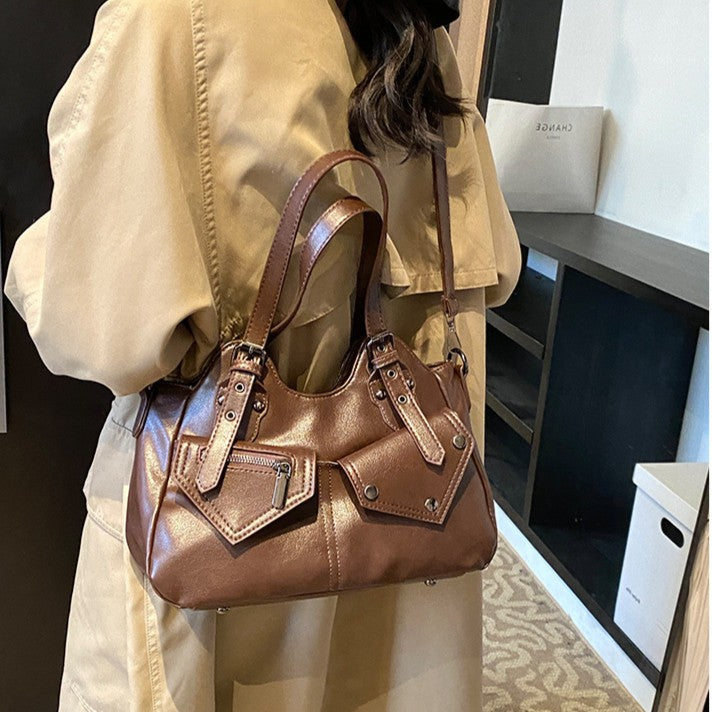 Bootara Women's Road Rebel Tote - Retro Moto-Inspired Convertible Carryall with Industrial Hardware