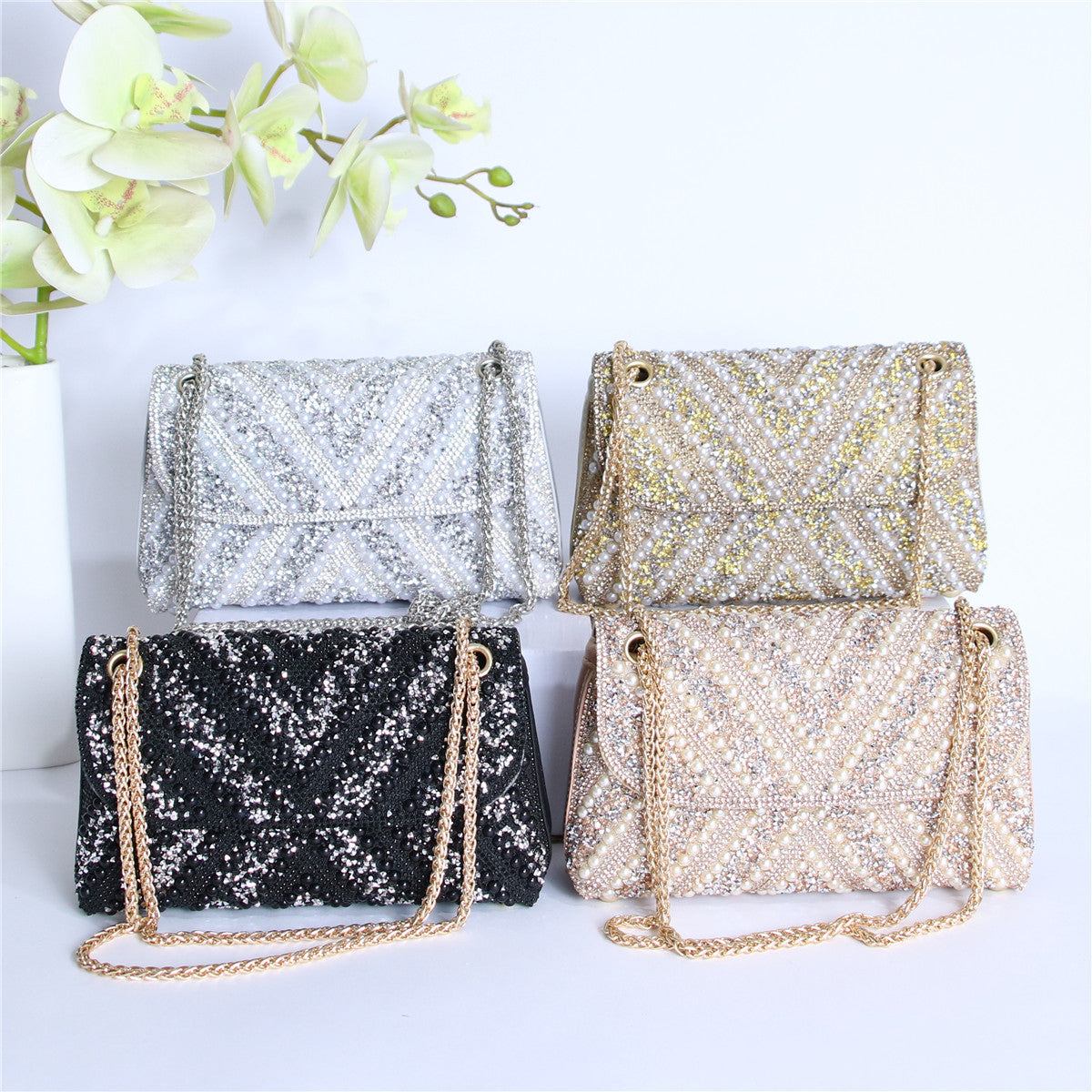 Bootara Women's Moonrise Pearl Clutch - Convertible Chain Evening Bag for Galas & Soirées
