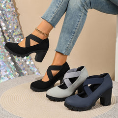 Bootara Women's Ainsley Mary Jane Shoes – Round Toe Cross-Strap Block Heels with Chunky Lug Sole (US 4–10.5)