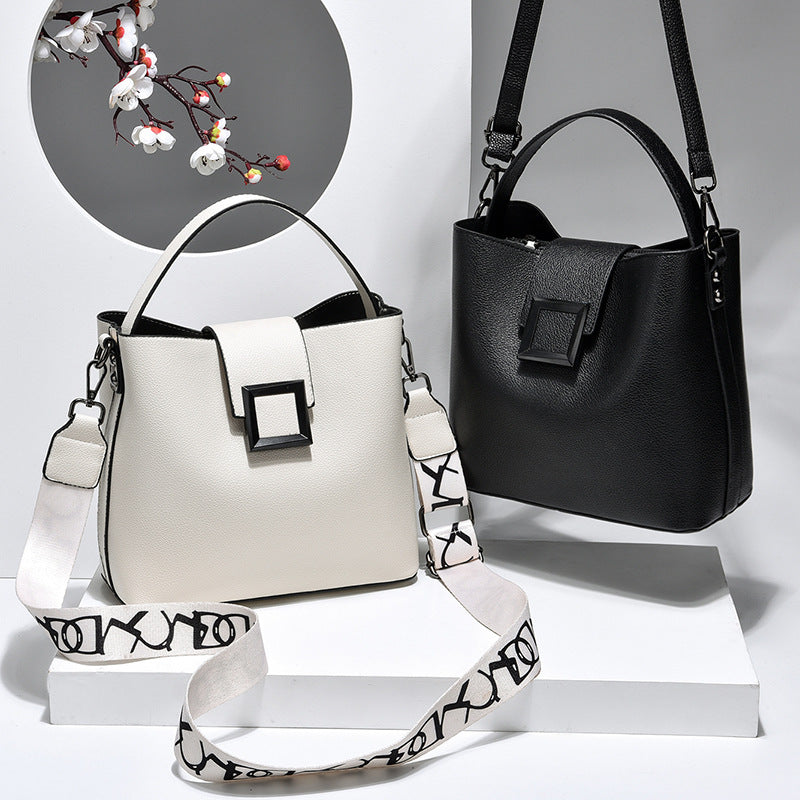 Bootara Women’s Signature-Buckle Square Bucket Bag - Premium Convertible Shoulder & Crossbody with Architectural Silhouette & Elevated Minimalism
