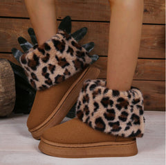 Bootara Women's Darby Leopard Winter Boots – Cozy Fuzzy-Lined Platform Slip-On Shoes (US 5–10)