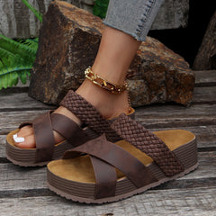 Bootara Women's Solara Woven Platform Sandals – Crisscross Strap Comfort Slides (US 4–10.5)