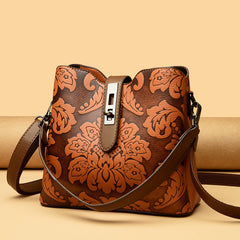 Bootara Women's Heritage Artisan Bucket - Distinctive Hand-Blocked Motifs on Heirloom Leather with Village-to-City Versatility