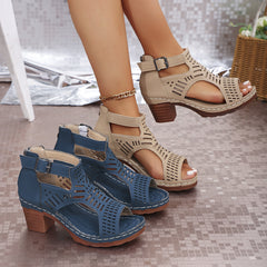 Bootara Women’s Cove Buckle Peep-Toe Heels – Cutout Chunky High Heel Sandals (US 5–10.5)