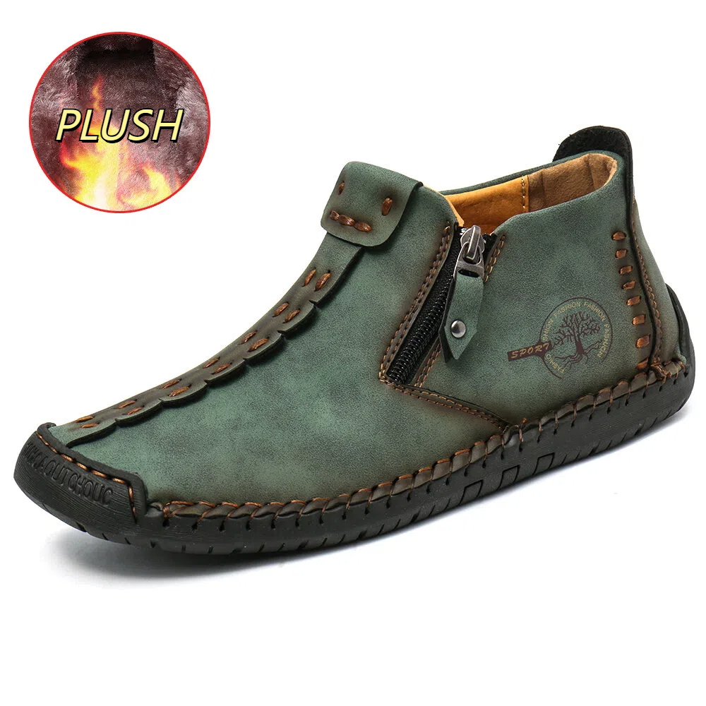 Bootara Men’s Octopus High-Top Zipper Boots with Fleece Lining Handmade Work Boots